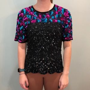 Multicolored Sequin Silk Blouse